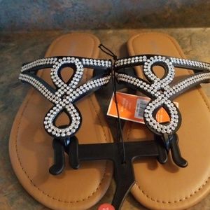 Rhinestone studded designer print sandals